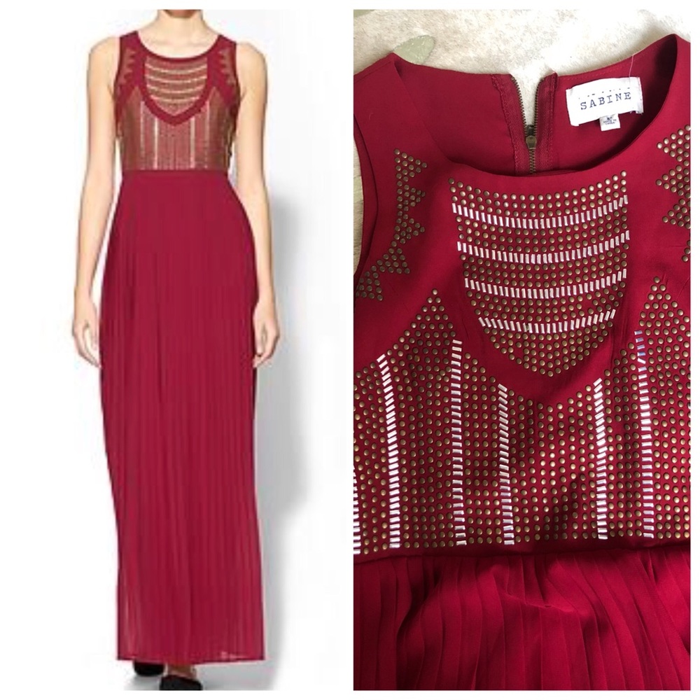 Sabine red pleated maxi